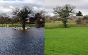 Parley Golf centre in 2014 after heavy rain and in 2016 after heavy rain. It follows drainage work.
